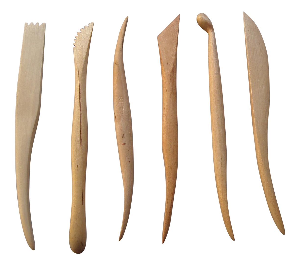 Wooden Tools Set for modelling clay and/or plasticine.
In 6 different shapes  of 15 cm length.